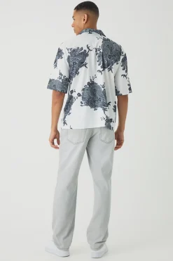 boohooMAN Oversized Printed Satin Revere Triangle Pocket Shirt | UK| Shirts