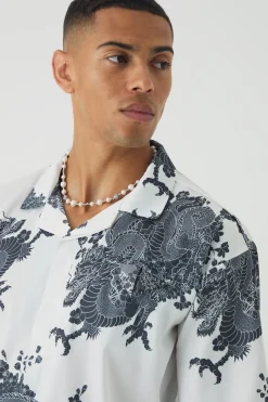 boohooMAN Oversized Printed Satin Revere Triangle Pocket Shirt | UK| Shirts