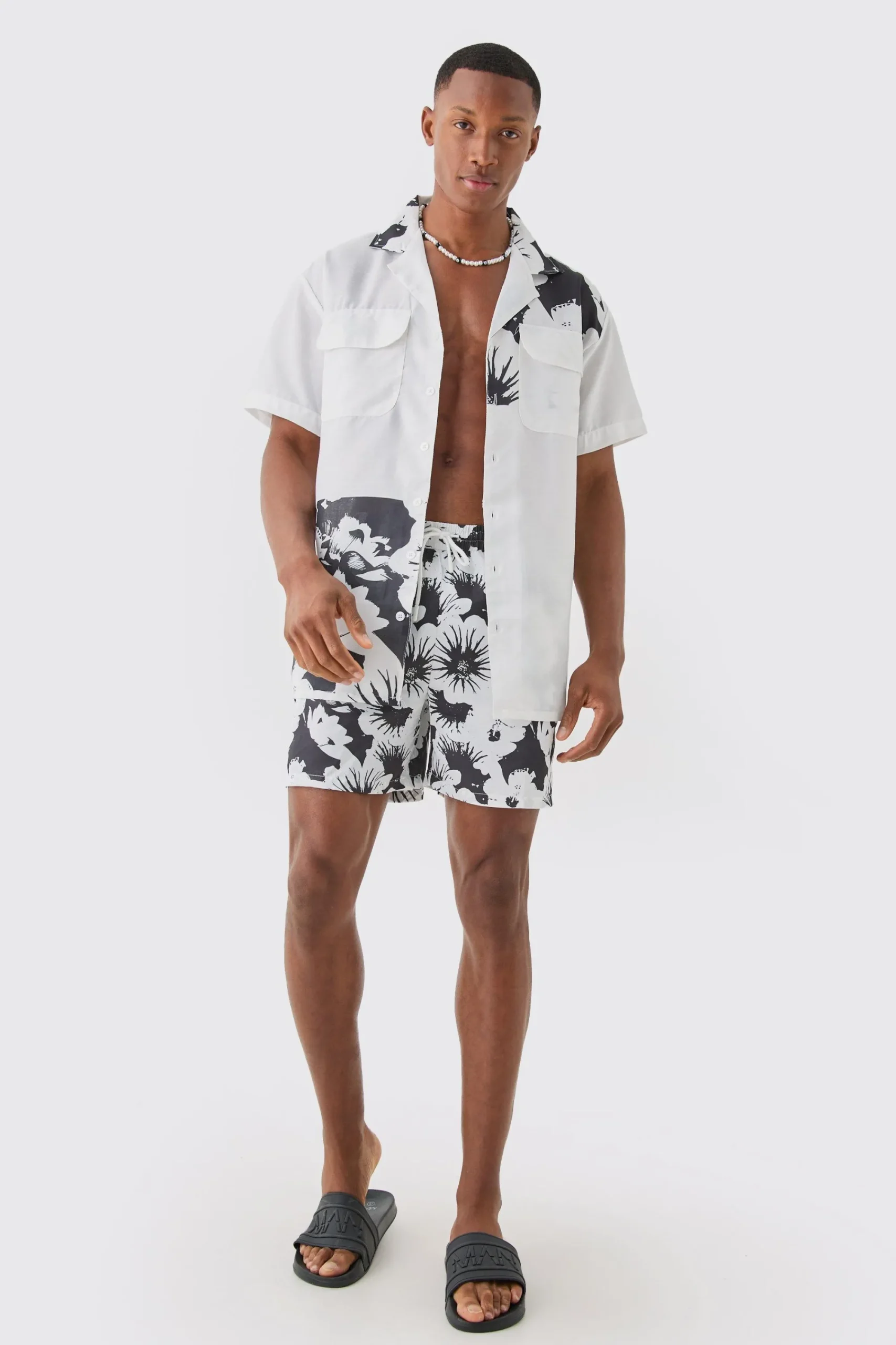 boohooMAN Oversized Printed Shirt And Swim Short Set | UK| Sets & Co-Ords