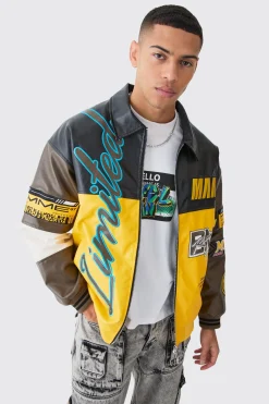 boohooMAN Oversized PU Badge Moto Jacket | UK| Coats & Jackets