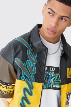 boohooMAN Oversized PU Badge Moto Jacket | UK| Coats & Jackets