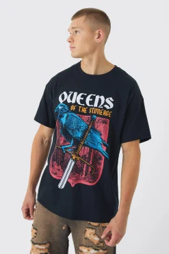 Oversized Queen Of The Stone Age Band License Print T-Shirt | UK^boohooMAN Sale