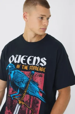Oversized Queen Of The Stone Age Band License Print T-Shirt | UK^boohooMAN Sale