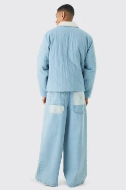 boohooMAN Oversized Quilted Denim Jacket With Borg Collar | UK| Coats & Jackets