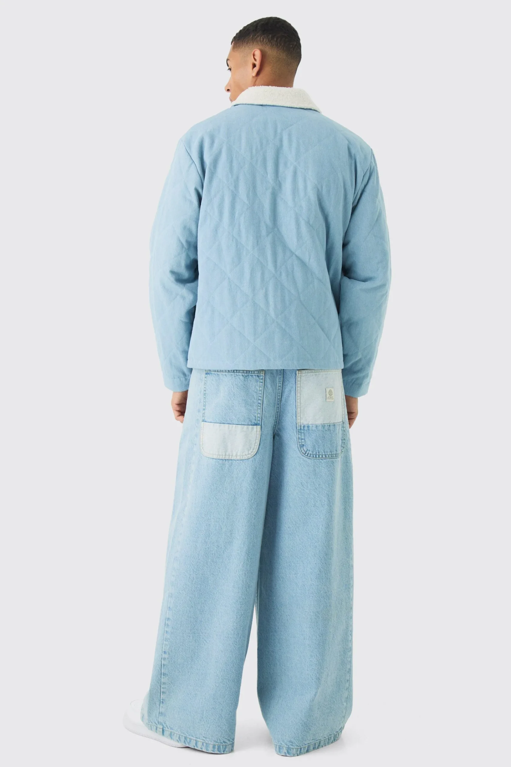 boohooMAN Oversized Quilted Denim Jacket With Borg Collar | UK| Coats & Jackets