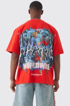 Oversized Racing Print T-shirt | UK^boohooMAN Online