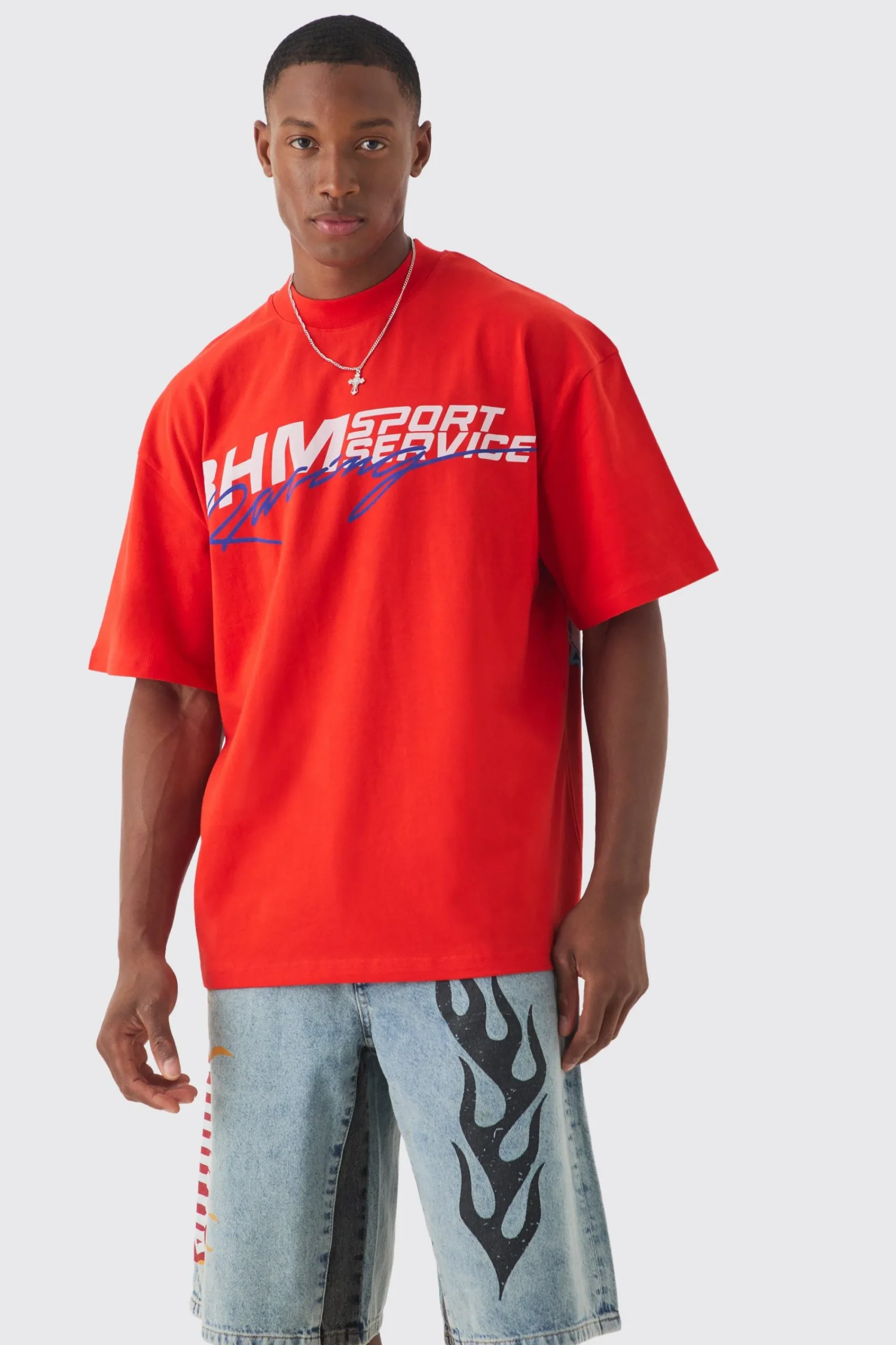 Oversized Racing Print T-shirt | UK^boohooMAN Online