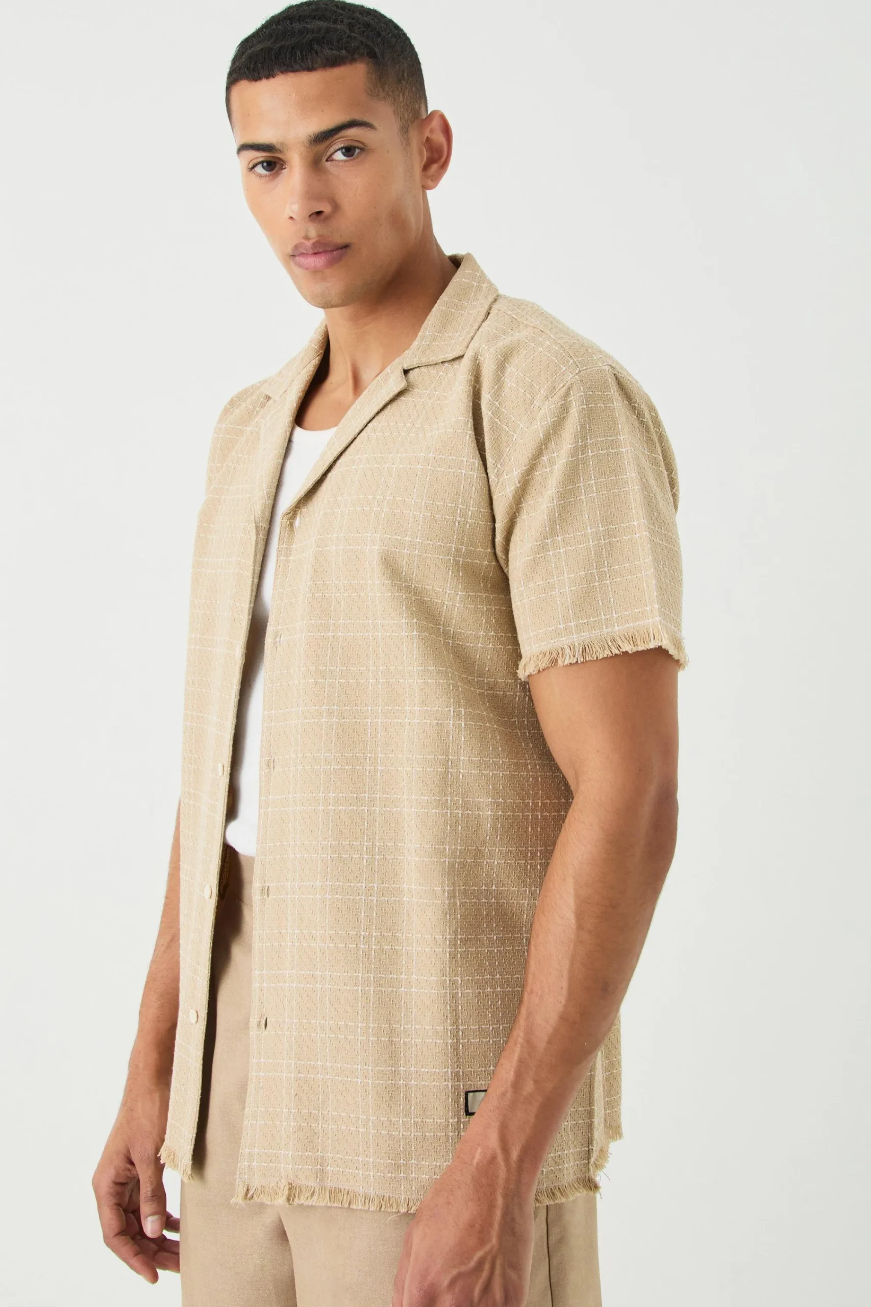 boohooMAN Oversized Raw Hem Boucle Shirt | UK| Shirts