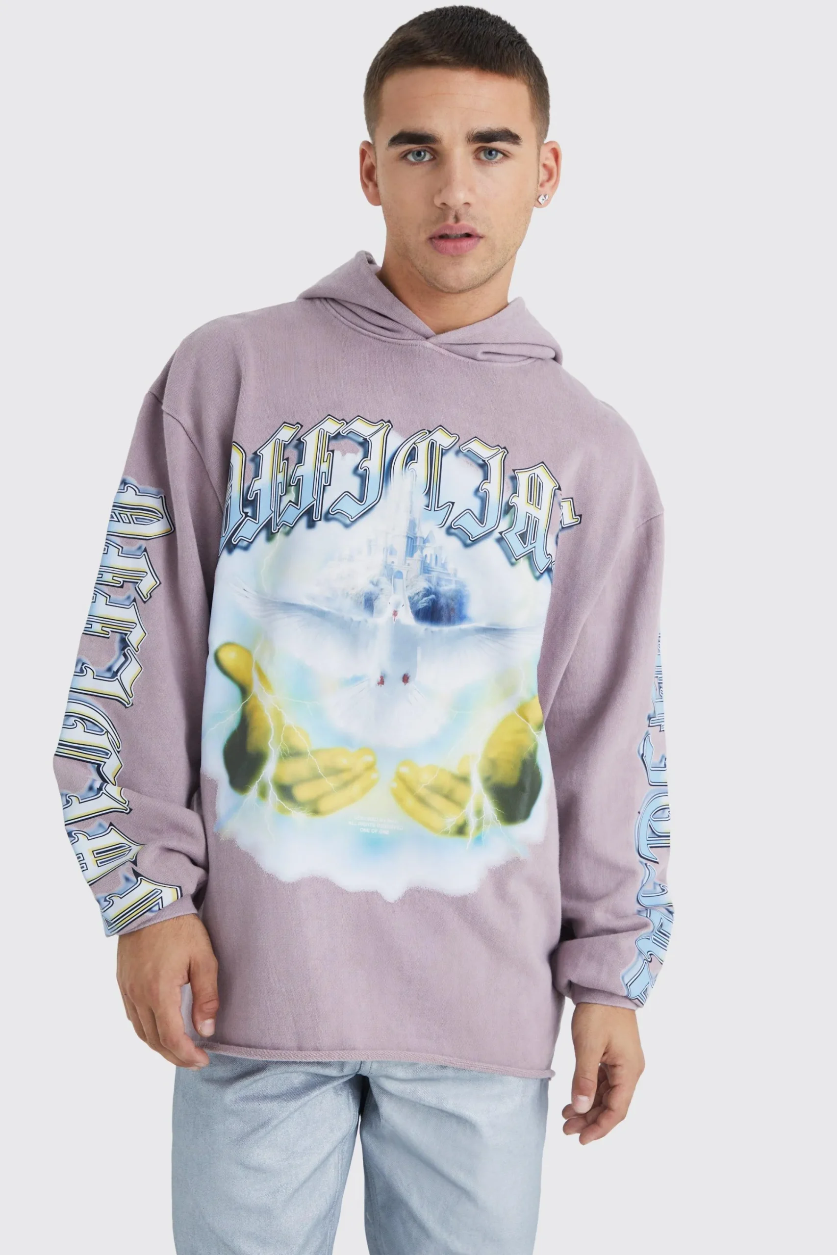 boohooMAN Oversized Raw Hem Washed Loopback Graphic Hoodie | UK| Hoodies & Sweatshirts
