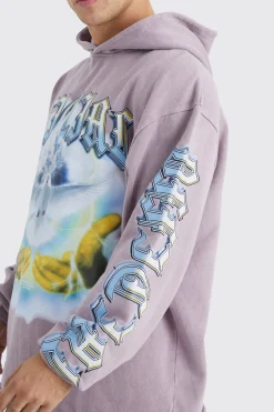 boohooMAN Oversized Raw Hem Washed Loopback Graphic Hoodie | UK| Hoodies & Sweatshirts