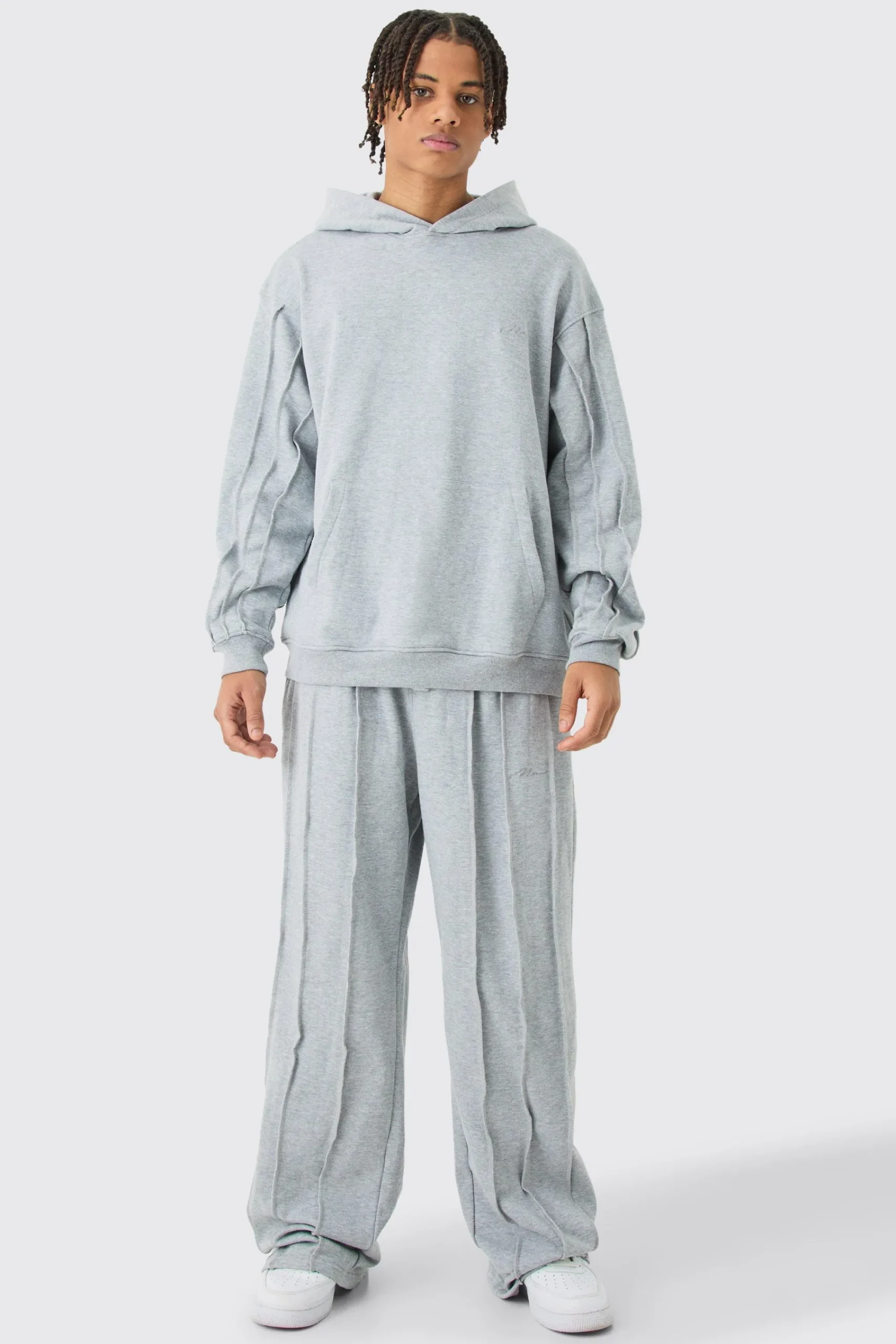 boohooMAN Oversized Raw Seam Man Sig Embroidered Hooded Tracksuit | UK| Tracksuits