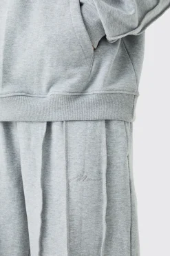 boohooMAN Oversized Raw Seam Man Sig Embroidered Hooded Tracksuit | UK| Tracksuits