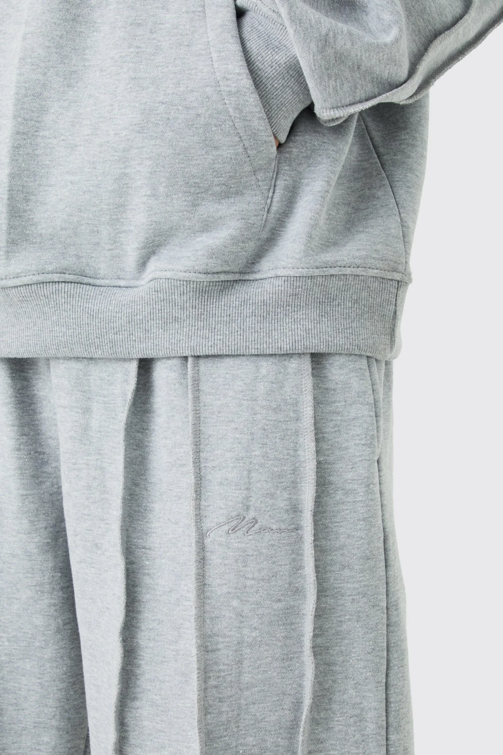 boohooMAN Oversized Raw Seam Man Sig Embroidered Hooded Tracksuit | UK| Tracksuits