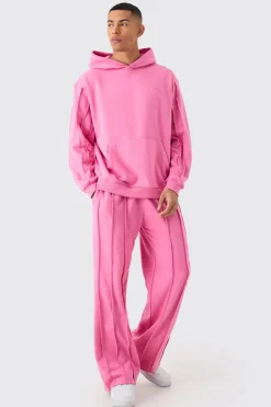 boohooMAN Oversized Raw Seam Man Sig Embroidered Hooded Tracksuit | UK| Tracksuits