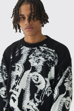 boohooMAN Oversized Renaissance Face Knit Jumper | UK| Knitwear