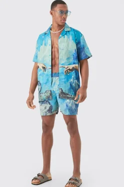boohooMAN Oversized Renaissance Shirt & Swim Short Set | UK| Sets & Co-Ords
