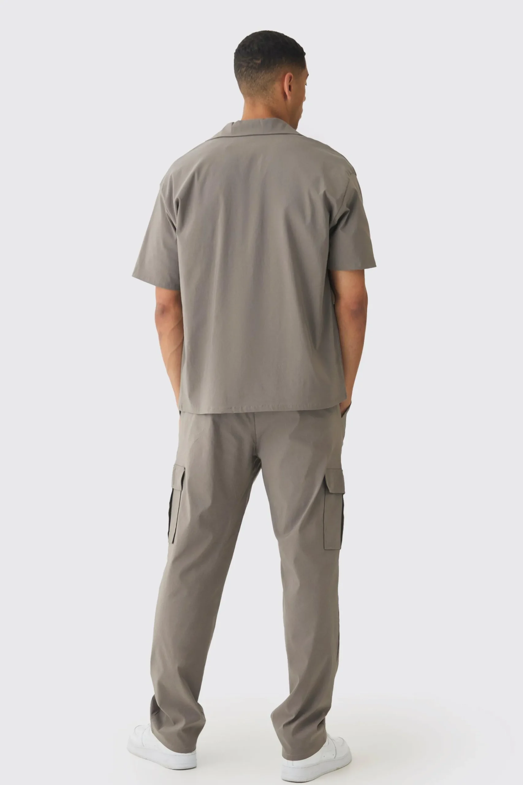 boohooMAN Oversized Revere Bengaline Shirt & Cargo Trouser Set | UK| Trousers|Cargos