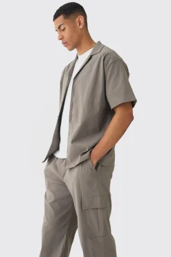boohooMAN Oversized Revere Bengaline Shirt & Cargo Trouser Set | UK| Trousers|Cargos