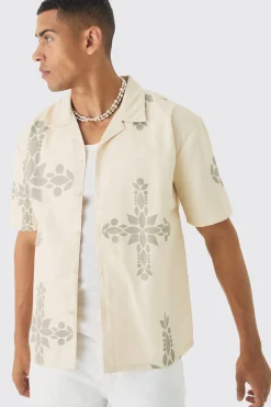boohooMAN Oversized Revere Cross Print Shirt | UK| Shirts