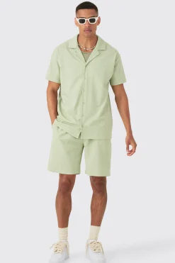 boohooMAN Oversized Revere Geo Jacquard Shirt & Short Set | UK| Sets & Co-Ords