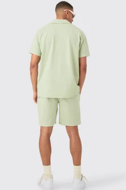 boohooMAN Oversized Revere Geo Jacquard Shirt & Short Set | UK| Sets & Co-Ords