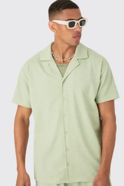 boohooMAN Oversized Revere Geo Jacquard Shirt & Short Set | UK| Sets & Co-Ords