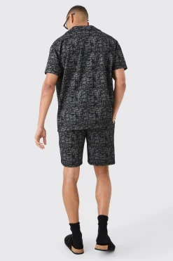 boohooMAN Oversized Revere Jacquard Shirt & Short Set | UK| Sets & Co-Ords