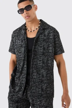 boohooMAN Oversized Revere Jacquard Shirt & Short Set | UK| Sets & Co-Ords
