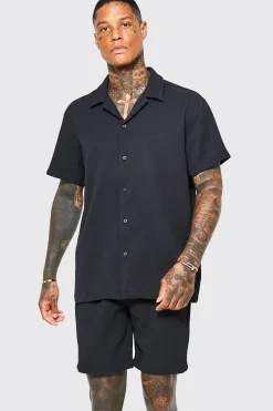 boohooMAN Oversized Revere Pleated Shirt And Short | UK| Sets & Co-Ords