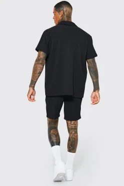boohooMAN Oversized Revere Pleated Shirt And Short | UK| Sets & Co-Ords
