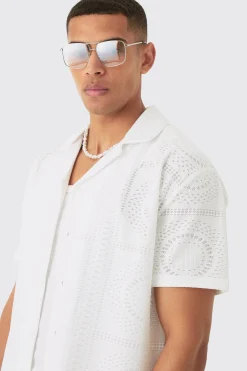 boohooMAN Oversized Revere Stretch Broderie Shirt & Short Set | UK| Sets & Co-Ords