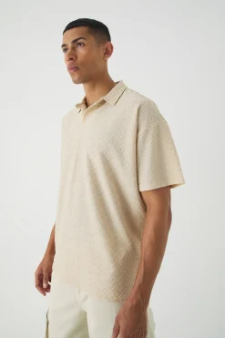Oversized Revere Texture Polo | UK^boohooMAN