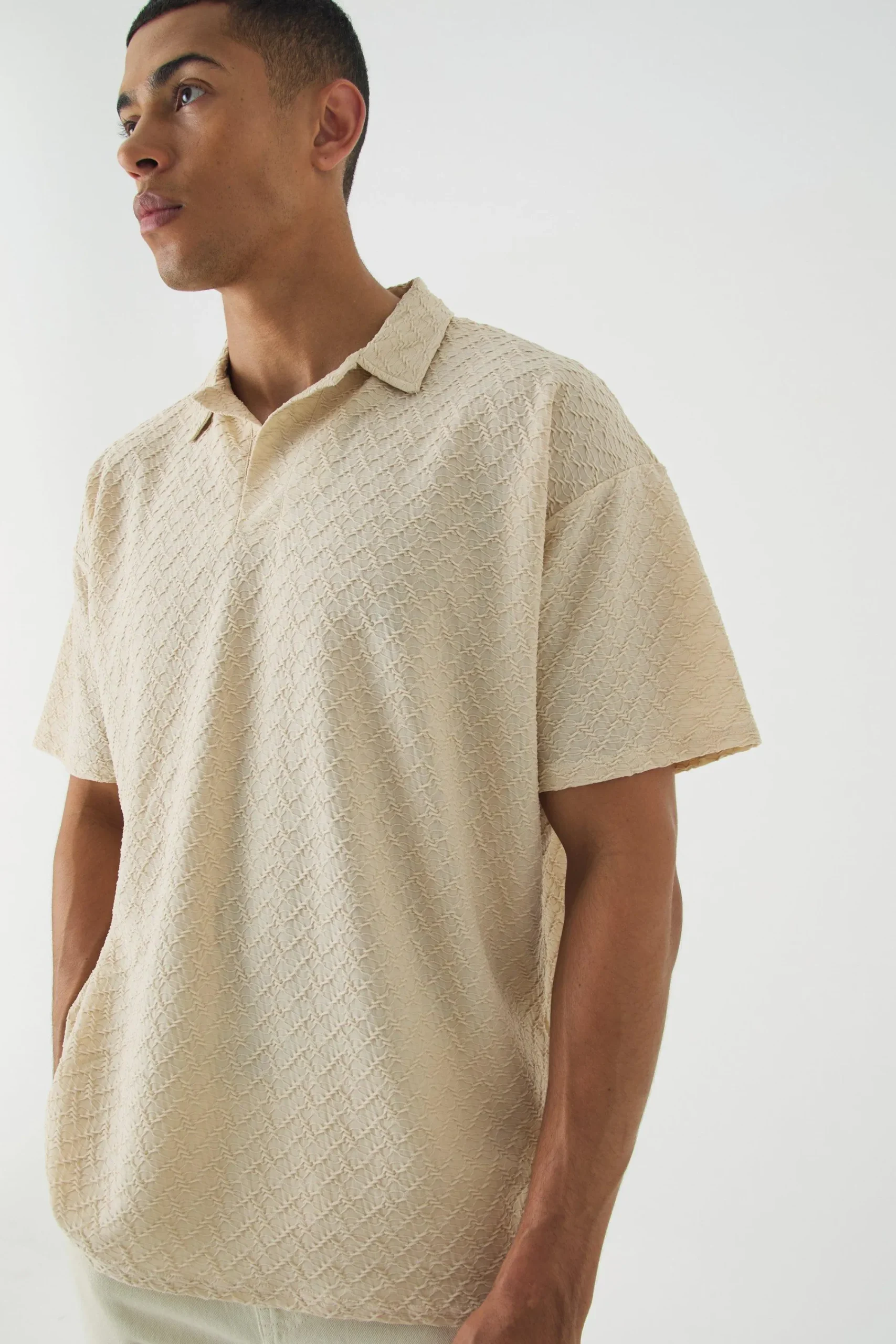 Oversized Revere Texture Polo | UK^boohooMAN