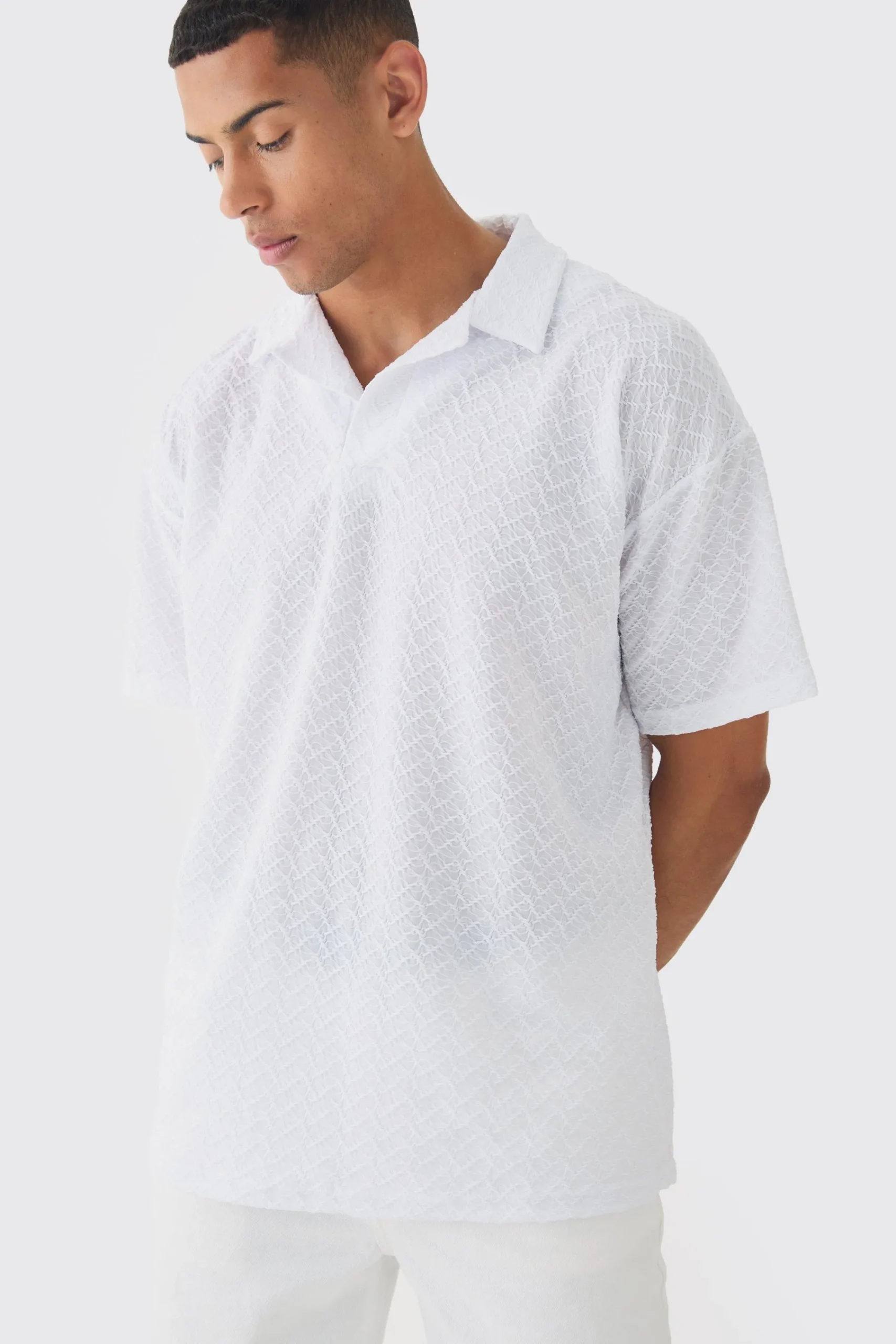 Oversized Revere Texture Polo | UK^boohooMAN Online