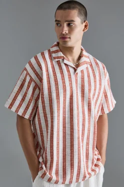 Oversized Revere Textured Stripe Polo | UK^boohooMAN Outlet