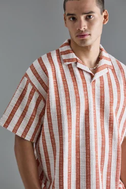 Oversized Revere Textured Stripe Polo | UK^boohooMAN Outlet