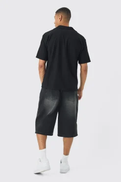 Oversized Revere Textured Slub Jersey Shirt | UK^boohooMAN Outlet