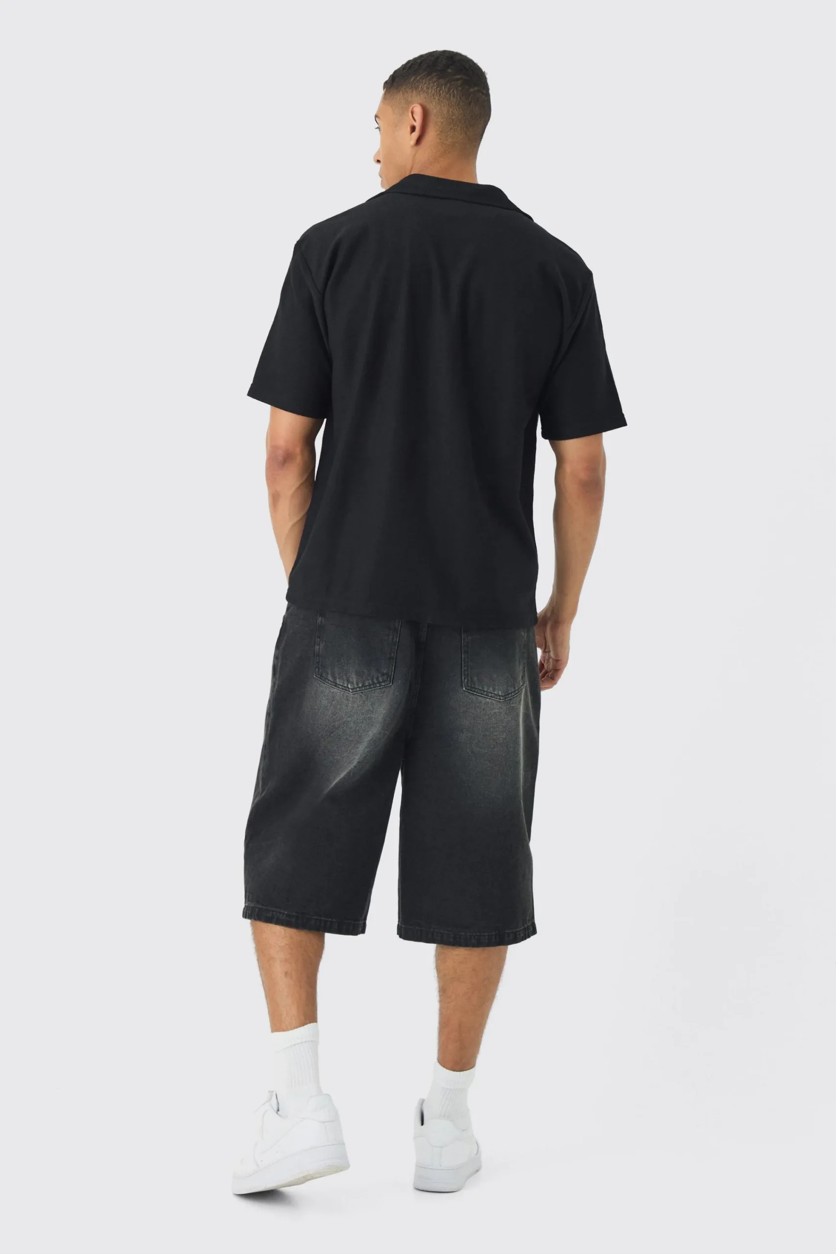 Oversized Revere Textured Slub Jersey Shirt | UK^boohooMAN Outlet