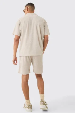 boohooMAN Oversized Revere Towelling Polo & Shorts Set | UK| Tracksuits