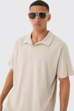 boohooMAN Oversized Revere Towelling Polo & Shorts Set | UK| Tracksuits