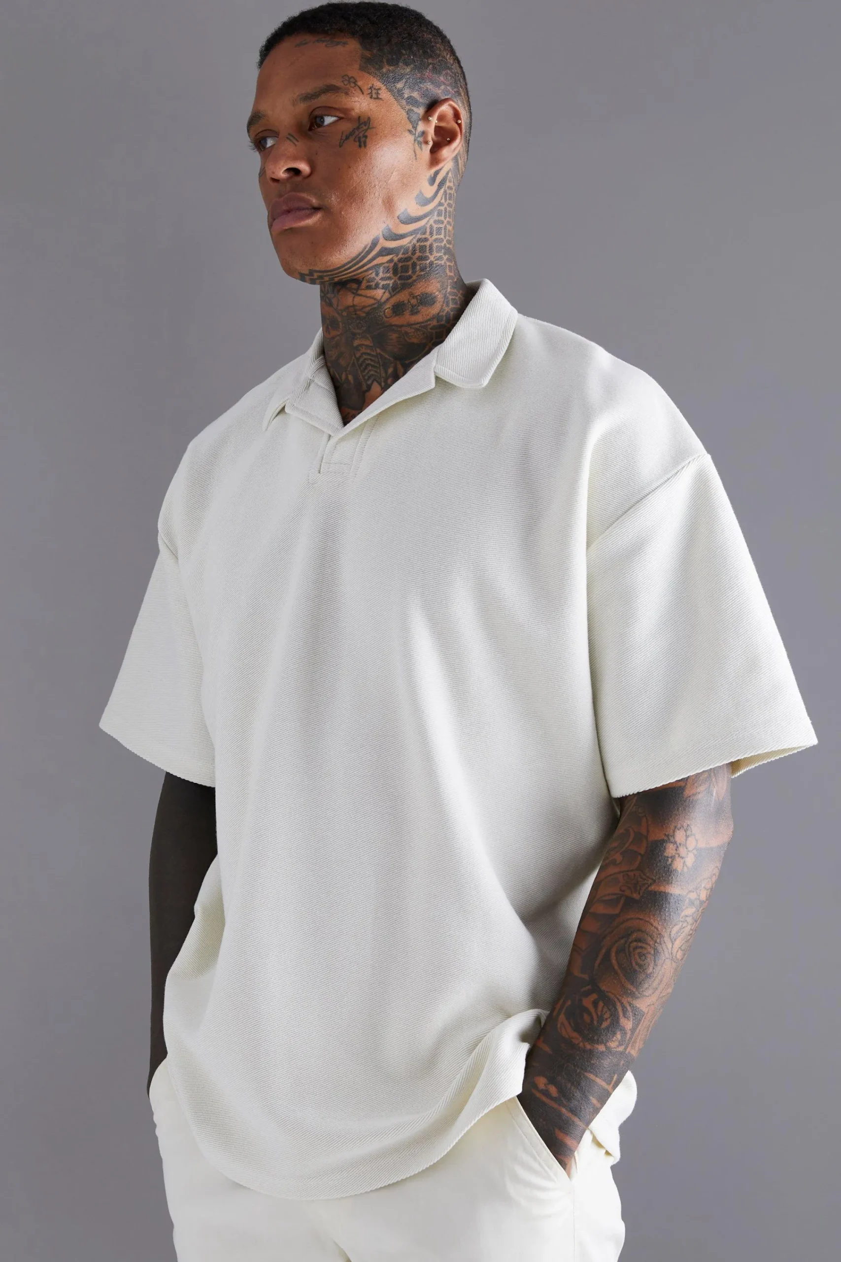 Oversized Revere Twill Jersey Polo | UK^boohooMAN Outlet