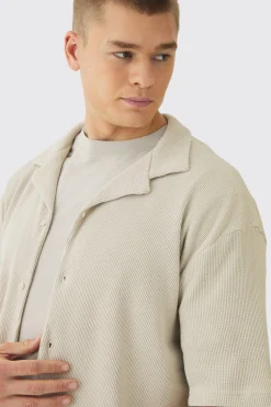 boohooMAN Oversized Revere Waffle Shirt | UK| Shirts