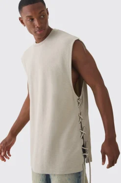 Oversized Reverse Loopback Lace Up Tank | UK^boohooMAN Outlet