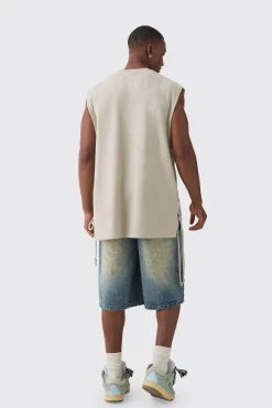 Oversized Reverse Loopback Lace Up Tank | UK^boohooMAN Outlet