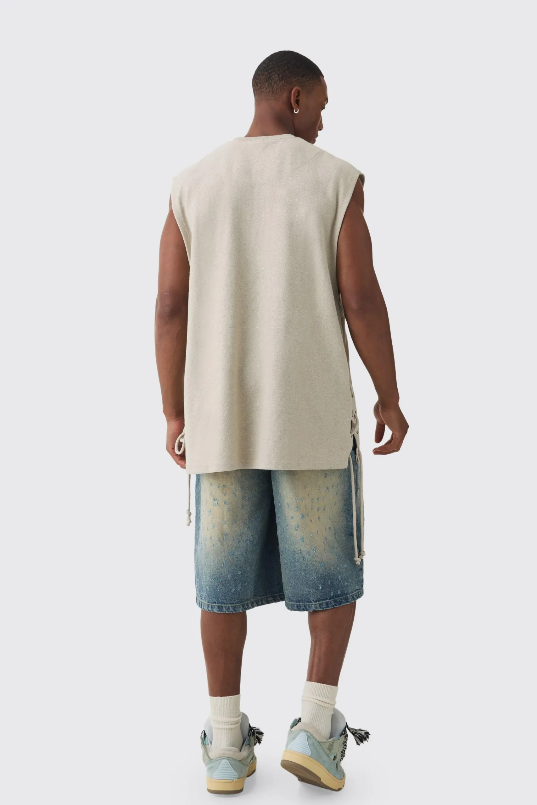 Oversized Reverse Loopback Lace Up Tank | UK^boohooMAN Outlet