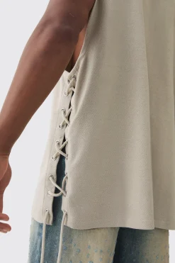 Oversized Reverse Loopback Lace Up Tank | UK^boohooMAN Outlet