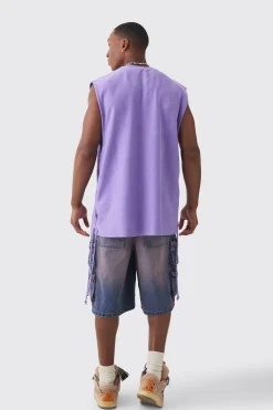 Oversized Reverse Loopback Lace Up Tank | UK^boohooMAN Sale