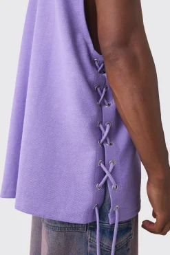 Oversized Reverse Loopback Lace Up Tank | UK^boohooMAN Sale