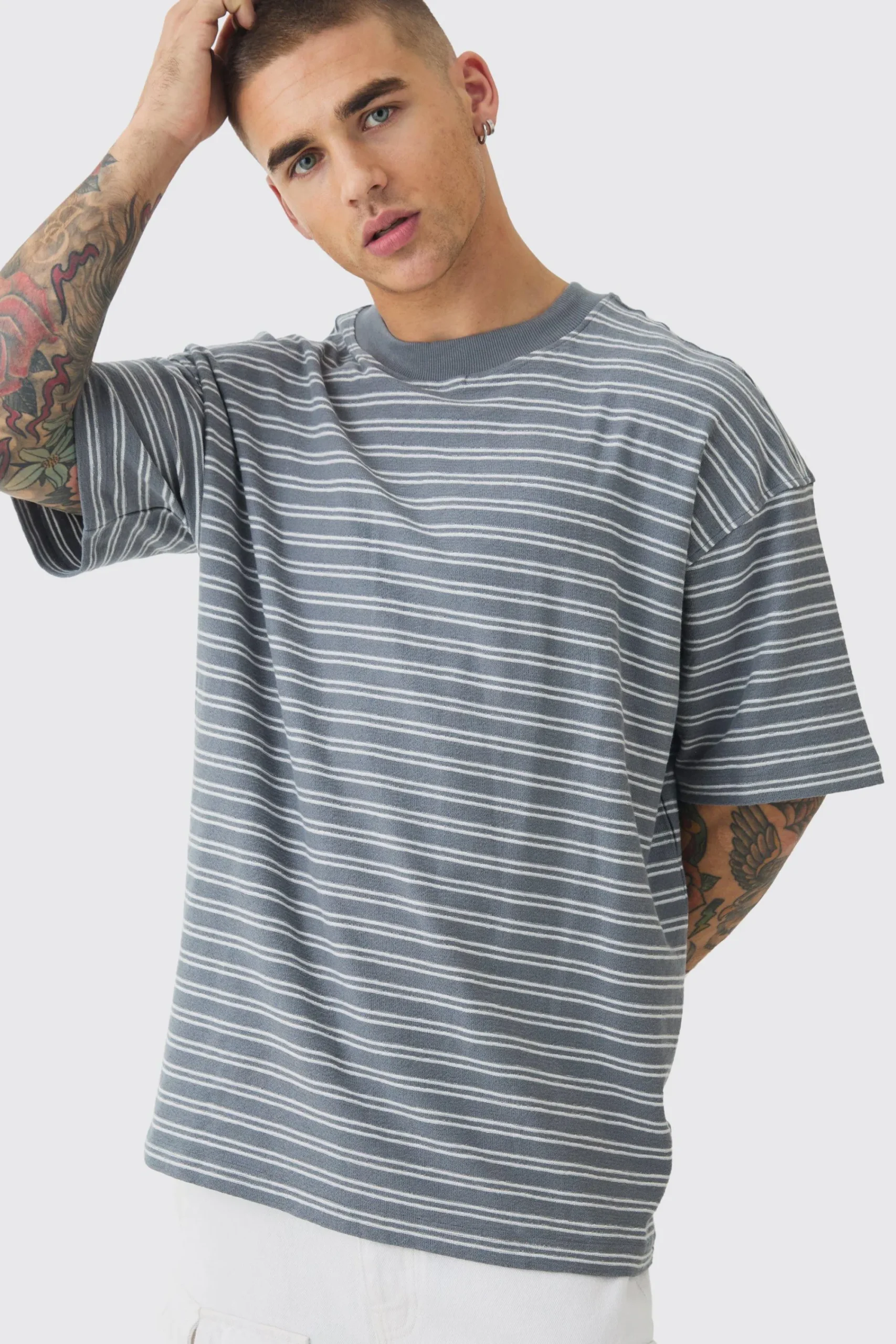 Oversized Ribbed Striped T-shirt | UK^boohooMAN Best