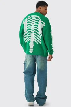 boohooMAN Oversized Ribcage Intarsia Fluffy Knit Cardigan In | UK| Knitwear